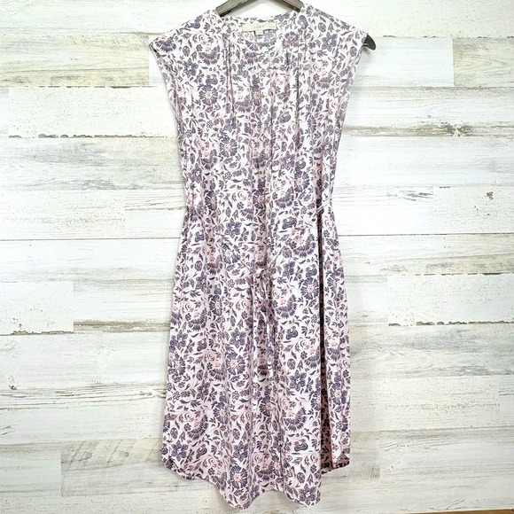 Ann Taylor LOFT Womens‎ White Pink Floral Sleeveless Button Up Shirt Dress Sz MP - Picture 1 of 6